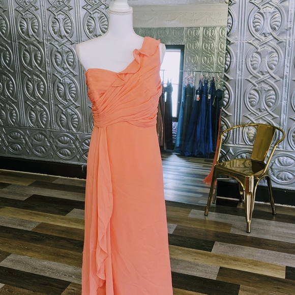 LAST CHANCE Coral One-Shoulder Gown - Picture 1 of 3